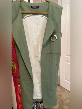 MODCLOTH Olive Green Sleeveless Coat with Metal Ring Detail